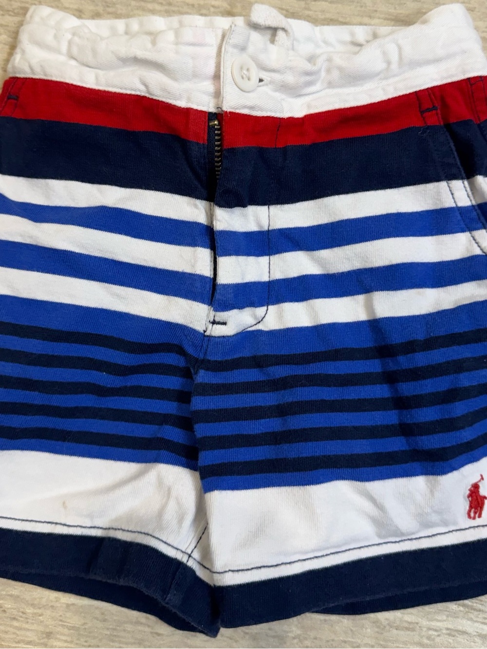 Bundle Ralph Lauren Red, Navy & Blue Striped Flat Front Shorts - 3 shorts